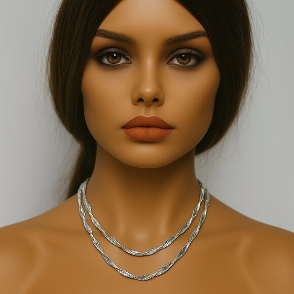 CK Elegant Silver Double Twisted 18" Necklace Women's Fashion Statement Jewelry - Picture 1 of 8